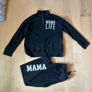 Black 'Mama Life' Sweatshirt and Pants Set